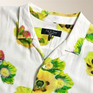 Rag & Bone XL Citrus Poppy Avery Floral Print Viscose Camp Shirt Short Sleeve
